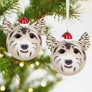 Set of 2 large Terrier Dog Christmas Ornaments